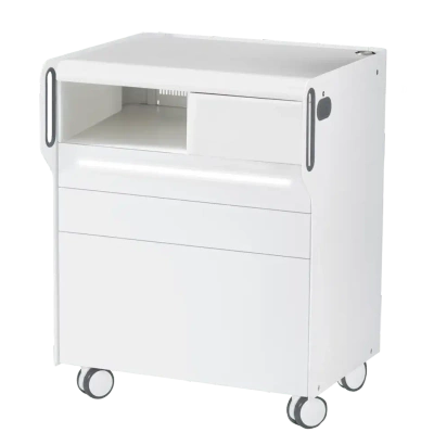 RUCK ROOM move M szafka podologiczna LED, 3 szuflady, CPL biały, wnęka lewa, otwór na lampę po prawej stronie