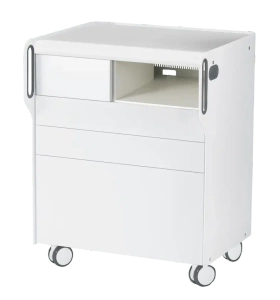 Szafka podologiczna RUCK ROOM move M z przegrodą na frezarkę po prawej stronie, 3 szuflady, CPL szary