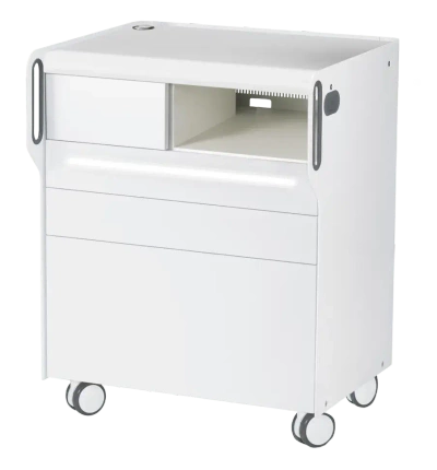 RUCK ROOM move M szafka podologiczna LED, 3 szuflady, CPL biały, wnęka prawa, otwór na lampę po lewej stronie