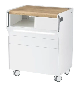 RUCK ROOM move M szafka podologiczna LED, 3 szuflady, CPL dąb, wnęka lewa, otwór na lampę po prawej stronie