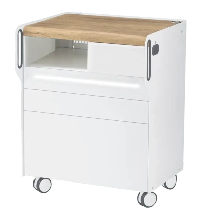 RUCK ROOM move M szafka podologiczna LED, 3 szuflady, CPL dąb, wnęka lewa, otwór na lampę po prawej stronie