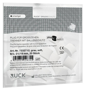 RUCK® smartgel plug+switch, kliny korekcyjne, elipsoidalne, szare, soft, 20 szt