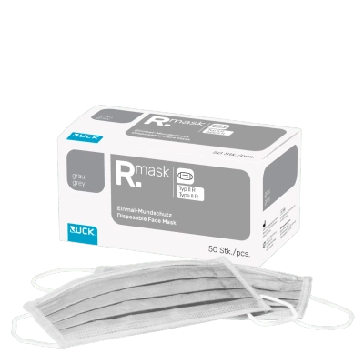 RUCK maseczka medyczna 4-warstwowa jednorazowa - filtracja ≥98%, szara maska ochronna, 50 szt.
