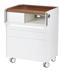 RUCK ROOM move M szafka podologiczna LED, 3 szuflady, CPL orzech, wnęka prawa, otwór na lampę po lewej stronie