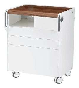 Szafka podologiczna RUCK ROOM move M z przegrodą na frezarkę po lewej stronie, 3 szuflady, CPL orzech