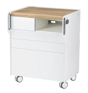 Szafka podologiczna RUCK ROOM move M z przegrodą na frezarkę po prawej stronie, 3 szuflady, CPL dąb