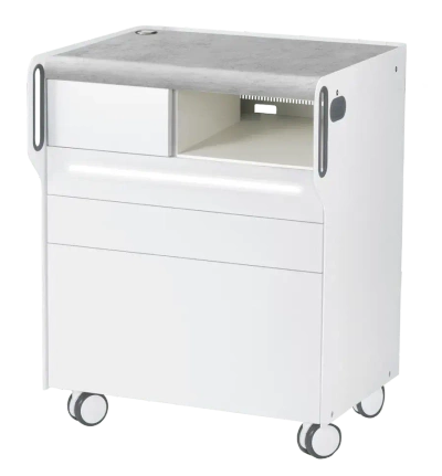 RUCK ROOM move M szafka podologiczna LED, 3 szuflady, CPL Szary, wnęka prawa, otwór na lampę po lewej stronie