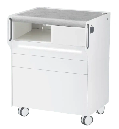 RUCK ROOM move M szafka podologiczna LED, 3 szuflady, CPL Szary, wnęka lewa, otwór na lampę po prawej stronie