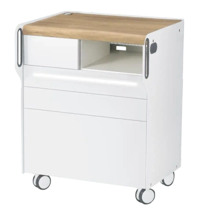 RUCK ROOM move M szafka podologiczna LED, 3 szuflady, CPL dąb, wnęka prawa, otwór na lampę po lewej stronie