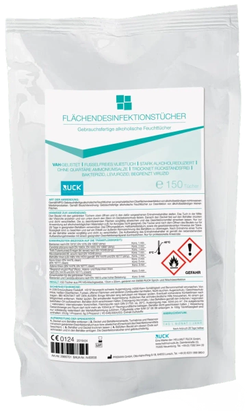 RUCK® chusteczki do dezynfekcji i mycia powierzchni, zawierają alkohol, wkład 150 szt.