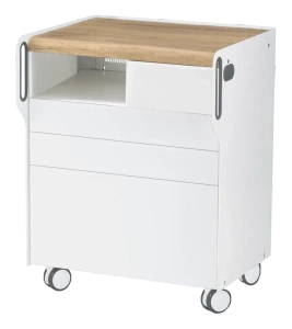 Szafka podologiczna RUCK ROOM move M z przegrodą na frezarkę po lewej stronie, 3 szuflady, CPL dąb