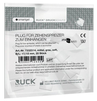 RUCK® smartgel plug+switch, kliny korekcyjne, asymetrycztne, szare, średnie, soft, 20 szt