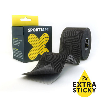 SPORTTAPE Extra Sticky taśma do kinesiotapingu czarny 5 cm x 5 m