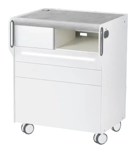 RUCK ROOM move M szafka podologiczna LED, 3 szuflady, CPL Szary, wnęka prawa, otwór na lampę po lewej stronie