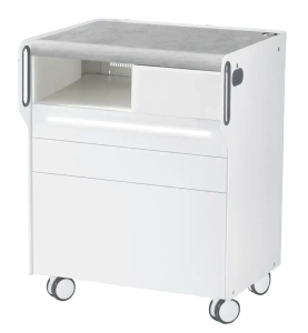 RUCK ROOM move M szafka podologiczna LED, 3 szuflady, CPL Szary, wnęka lewa, otwór na lampę po prawej stronie